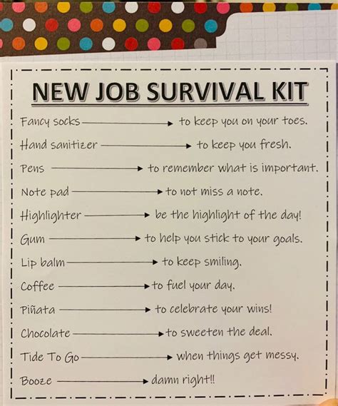 New Job Survival Kit Template Printable